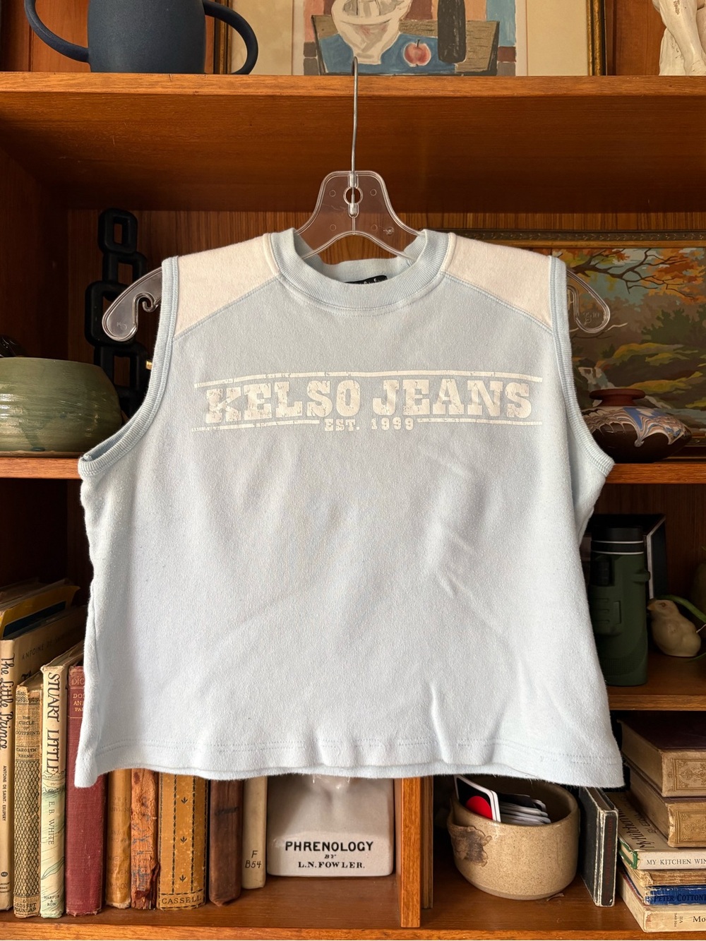 Y2K Downtown Girl Kelso Jeans Sleeveless Crop Top Baby Tee L